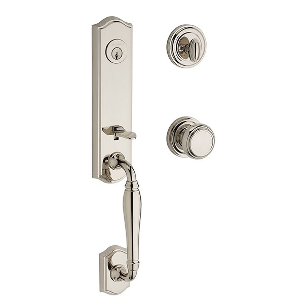 Single Cylinder New Hampshire Handleset with Traditional Door Knob with Traditional Round Rose in Polished Nickel