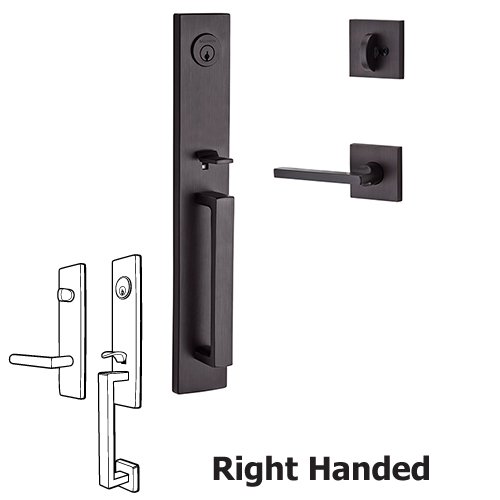 Right Handed Single Cylinder Santa Cruz Handleset with Square Door Lever with Contemporary Square Rose in Venetian Bronze