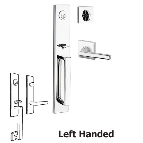 Left Handed Single Cylinder Santa Cruz Handleset with Tube Door Lever with Contemporary Square Rose in Polished Chrome