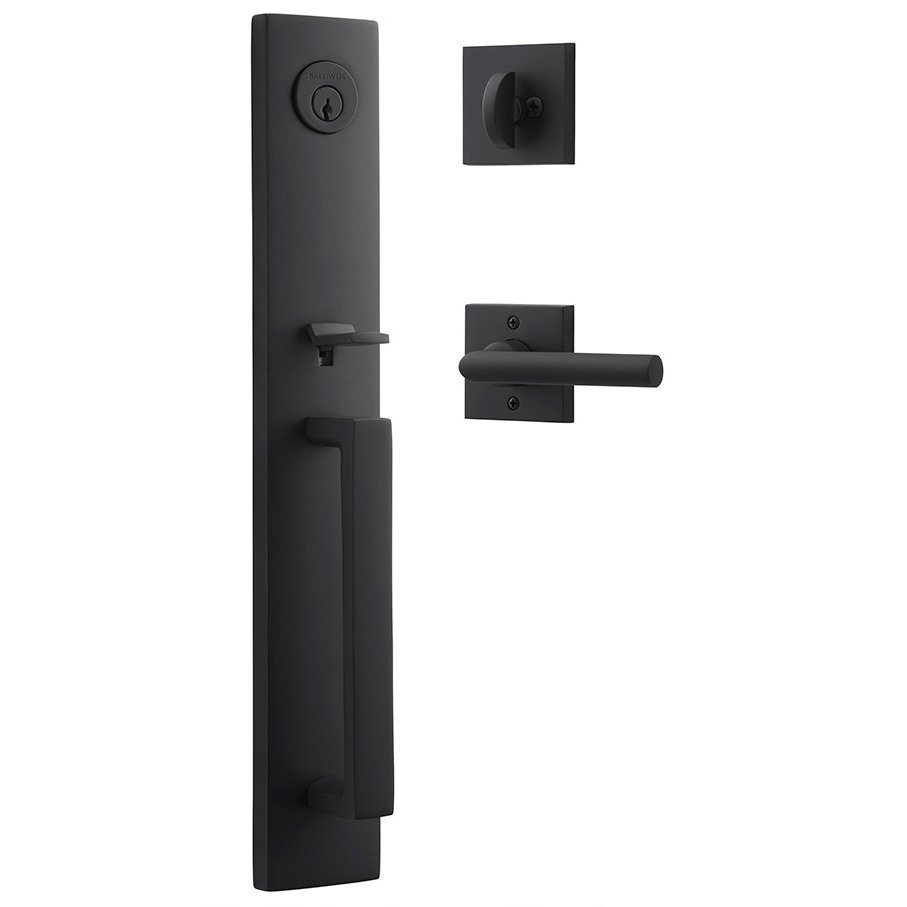 Right Handed Single Cylinder Santa Cruz Handleset with Tube Door Lever with Contemporary Square Rose in Satin Black