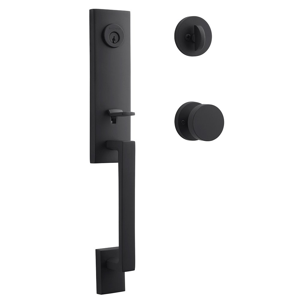Single Cylinder Seattle Handleset with Contemporary Door Knob with Contemporary Round Rose in Satin Black