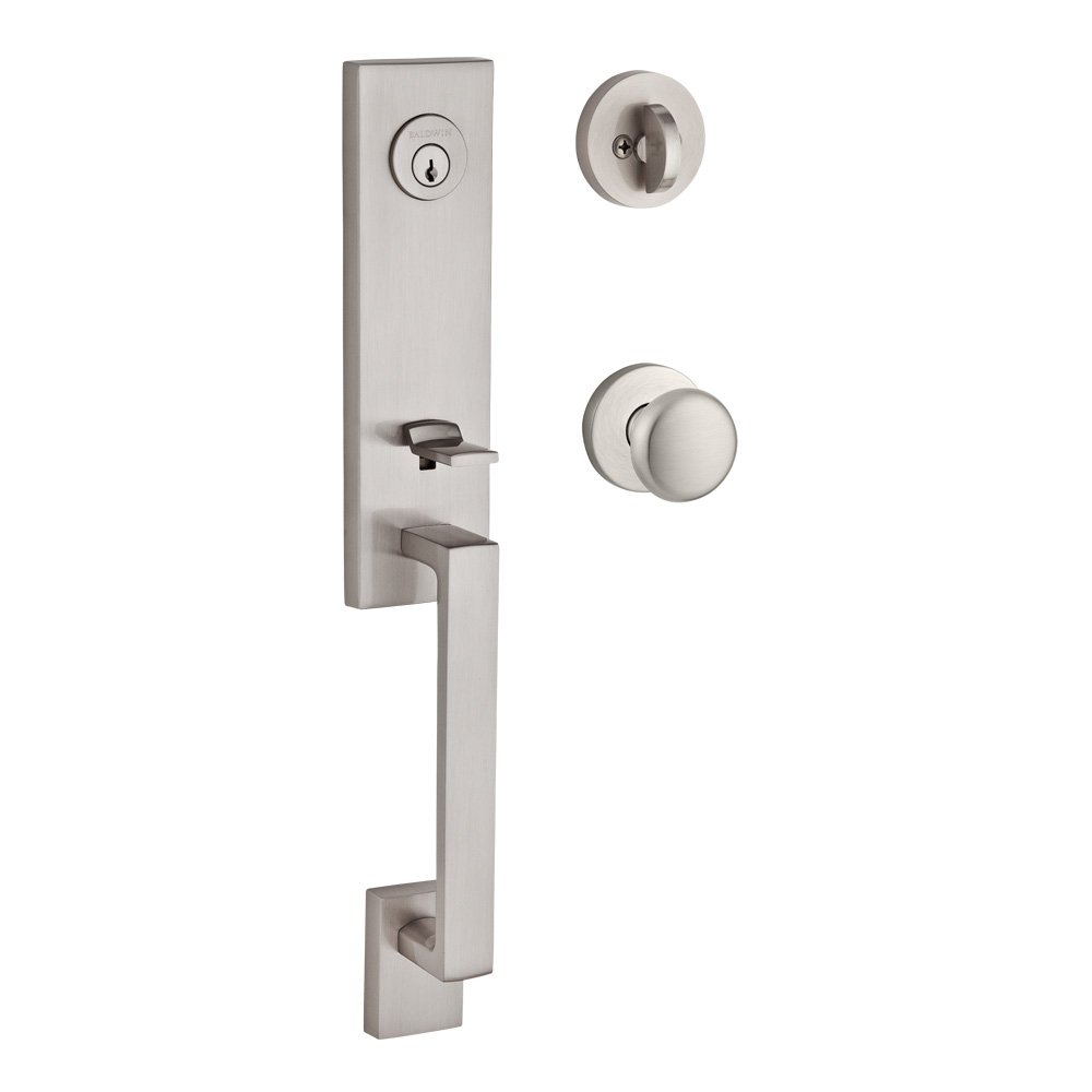 Handleset with Round Knob and Contemporary Round Rose in Satin Nickel