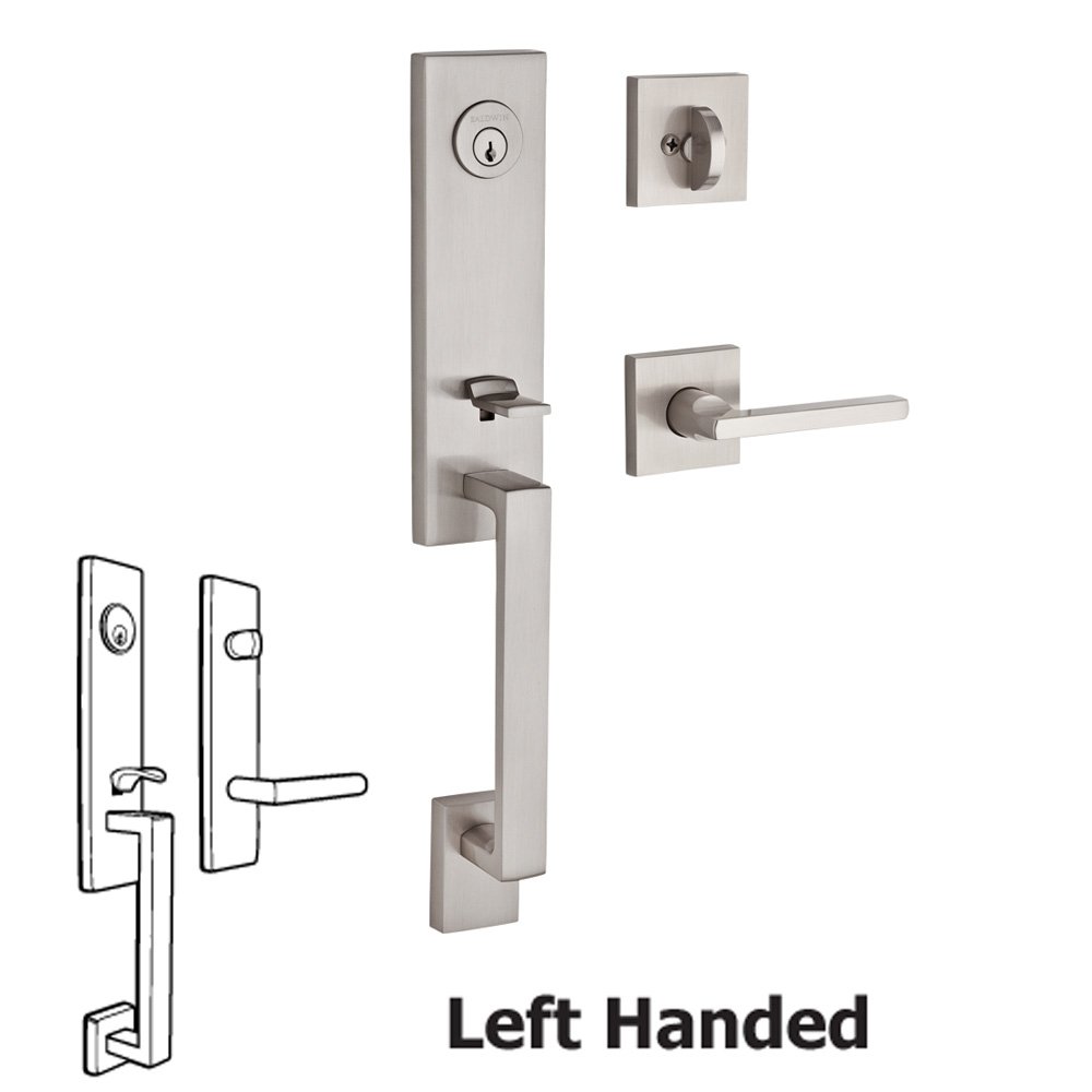Handleset with Left Handed Square Lever and Contemporary Square Rose in Satin Nickel