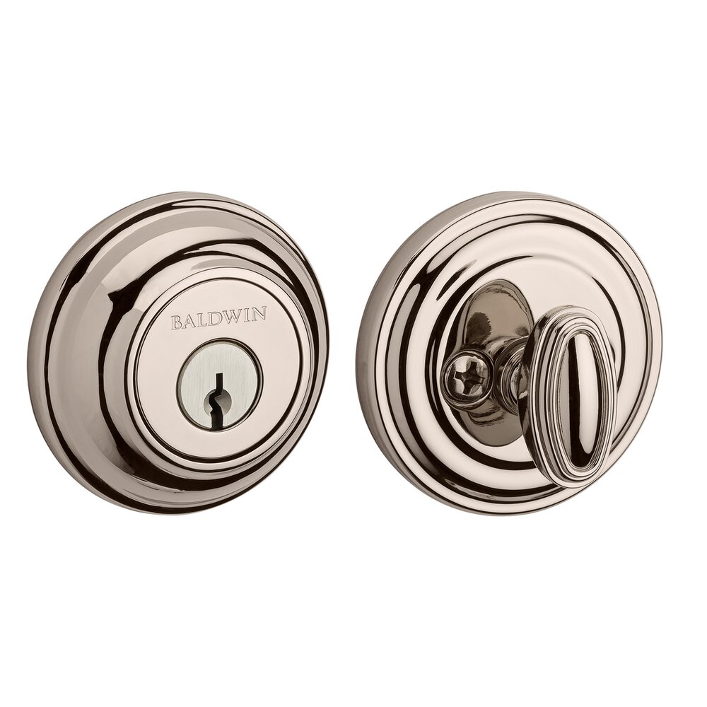 Single Cylinder Traditional Round Deadbolt in Polished Nickel