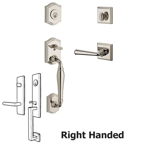 Handleset with Right Handed Federal Lever and Traditional Square Rose in Polished Nickel
