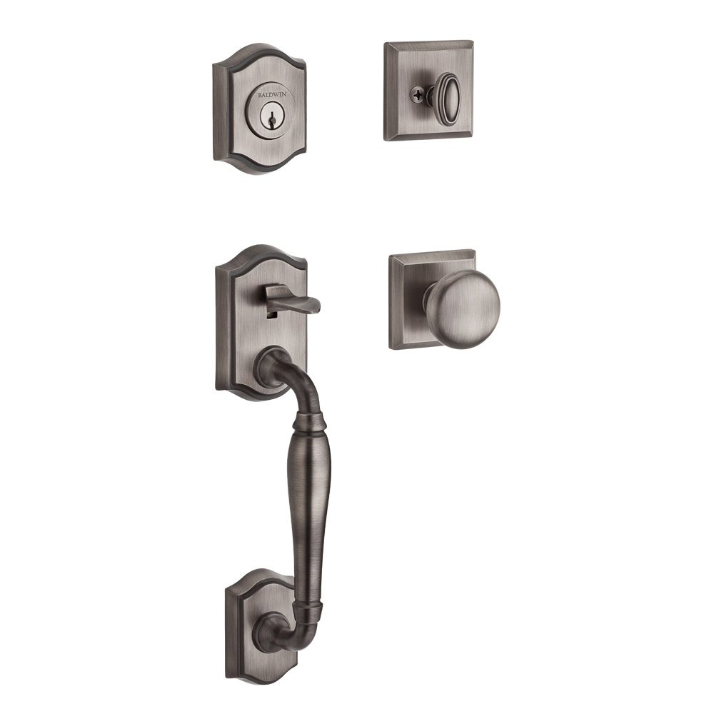 Handleset with Round Knob and Traditional Square Rose in Matte Antique Nickel