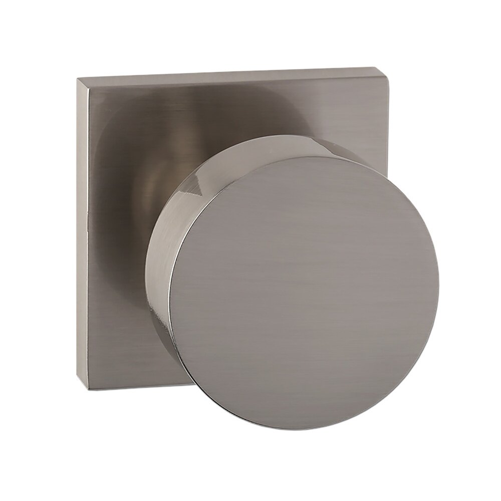 Passage Square Rosette with Contemporary Round Knob in Satin Nickel