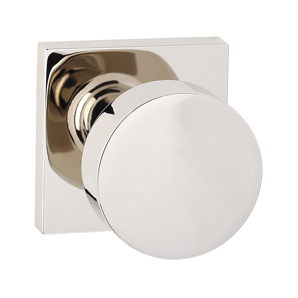 Passage Square Rosette with Contemporary Round Knob in Polished Nickel