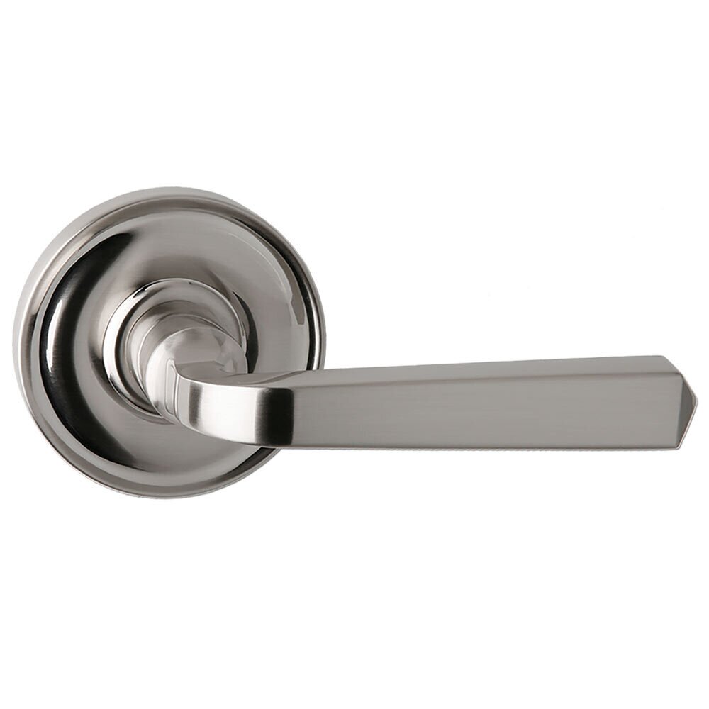 Privacy Round Rosette with Traditional Straight Lever in Satin Nickel