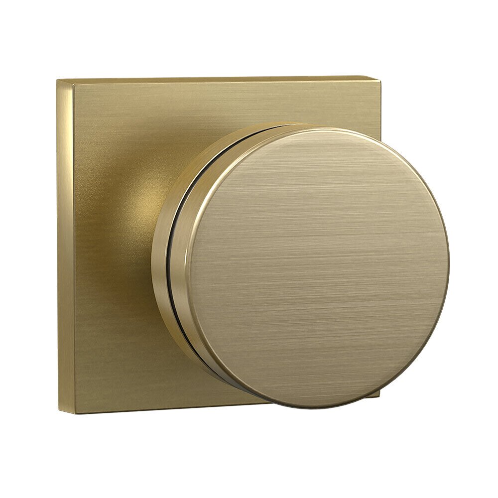 Passage Contemporary Square Rosette with Round Contemporary Knob in Satin Brass