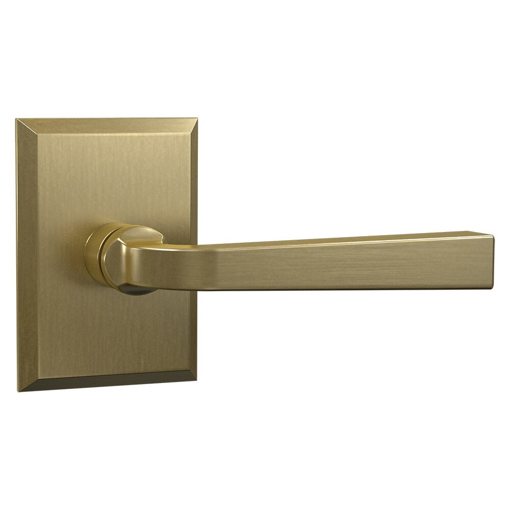 Passage Rectangular Rosette with Straight Traditional Lever in Satin Brass
