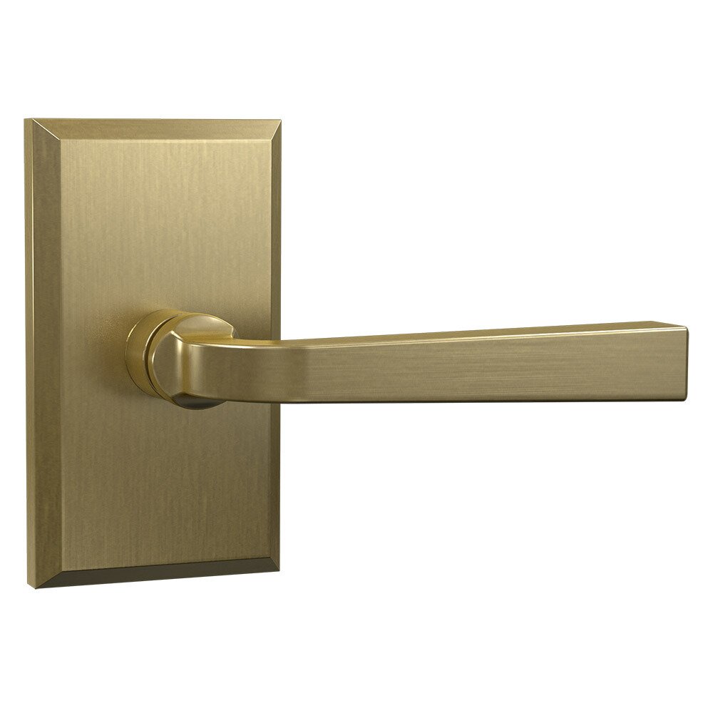 Privacy Large Rectangular Rosette with Straight Traditional Lever in Satin Brass
