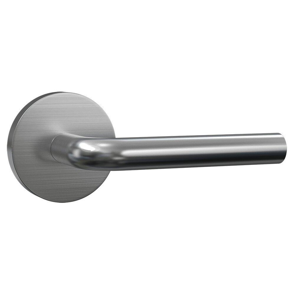 Dummy Contemporary Round Rosette with Contemporary Tube Lever in Satin Nickel
