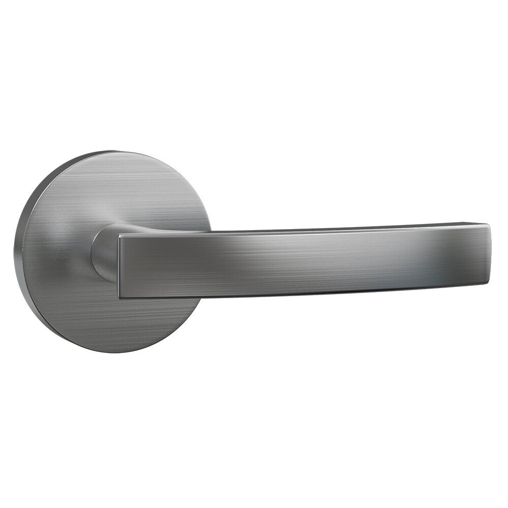 Passage Contemporary Round Rosette with Flat Curve Lever in Satin Nickel