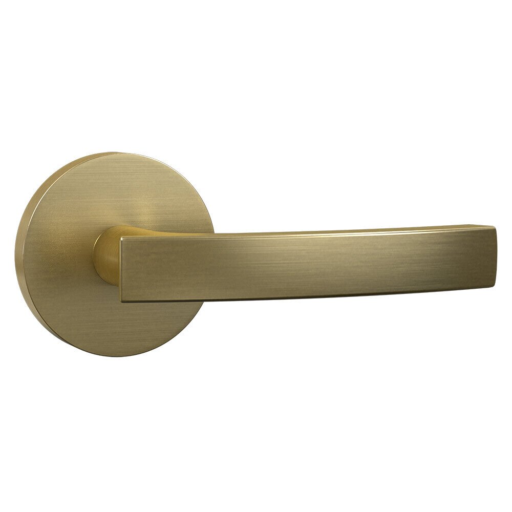 Passage Contemporary Round Rosette with Flat Curve Lever in Satin Brass