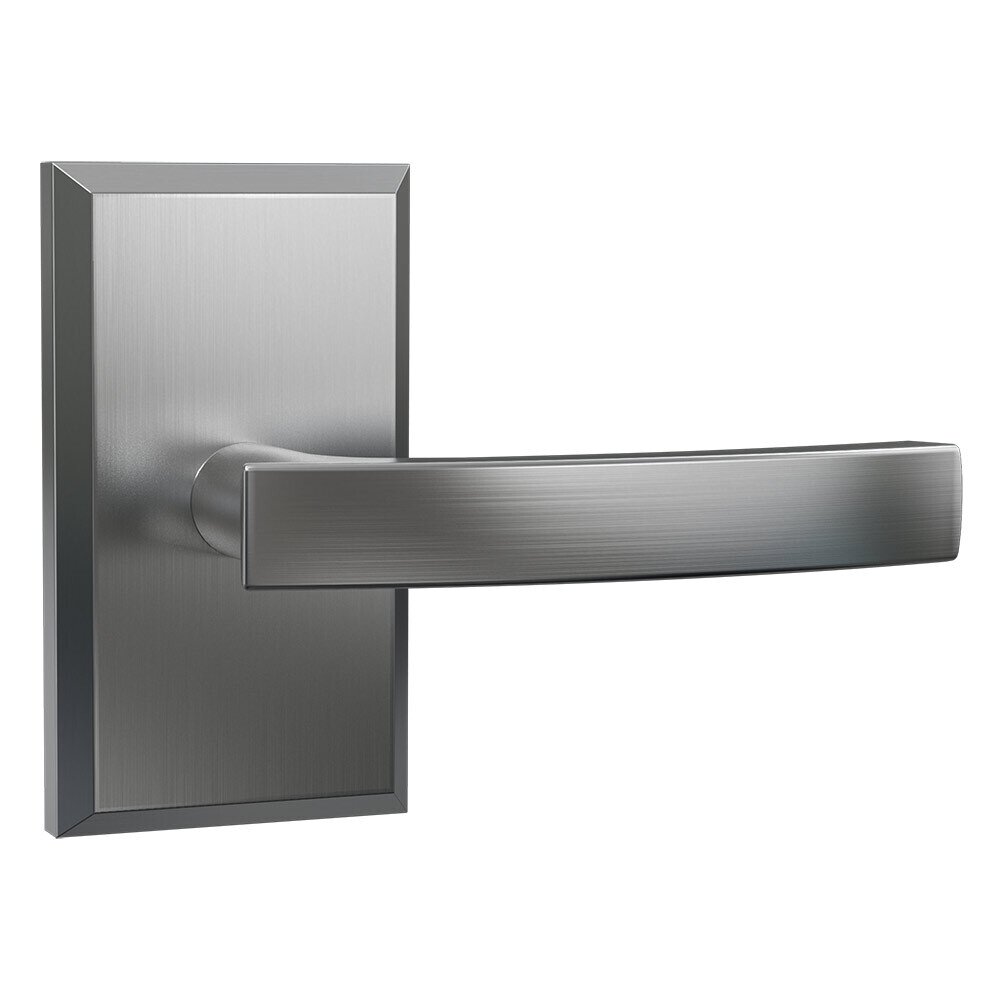 Passage Large Rectangular Rosette with Flat Curve Lever in Satin Nickel