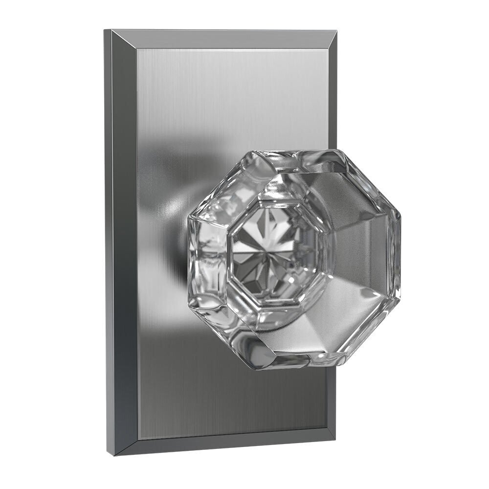 Dummy Large Rectangular Rosette with Crystal Octagon Knob in Satin Nickel