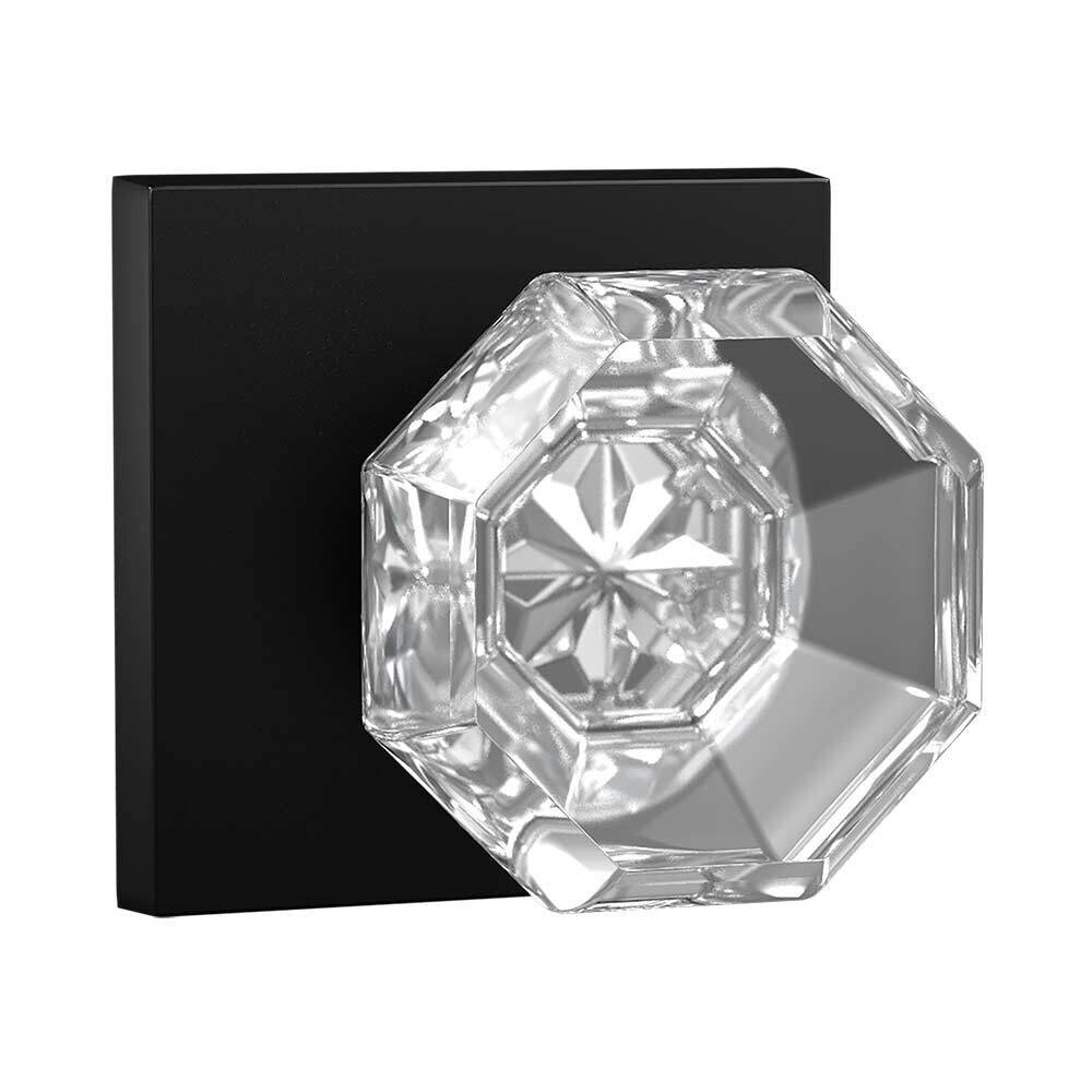 Privacy Contemporary Square Rosette with Crystal Octagon Knob in Black