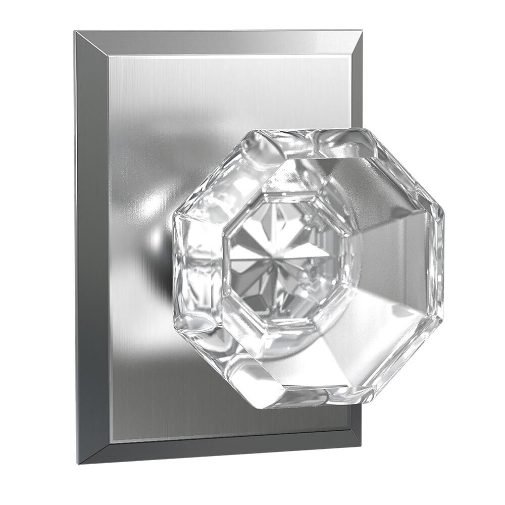 Privacy Rectangular Rosette with Crystal Octagon Knob in Satin Nickel