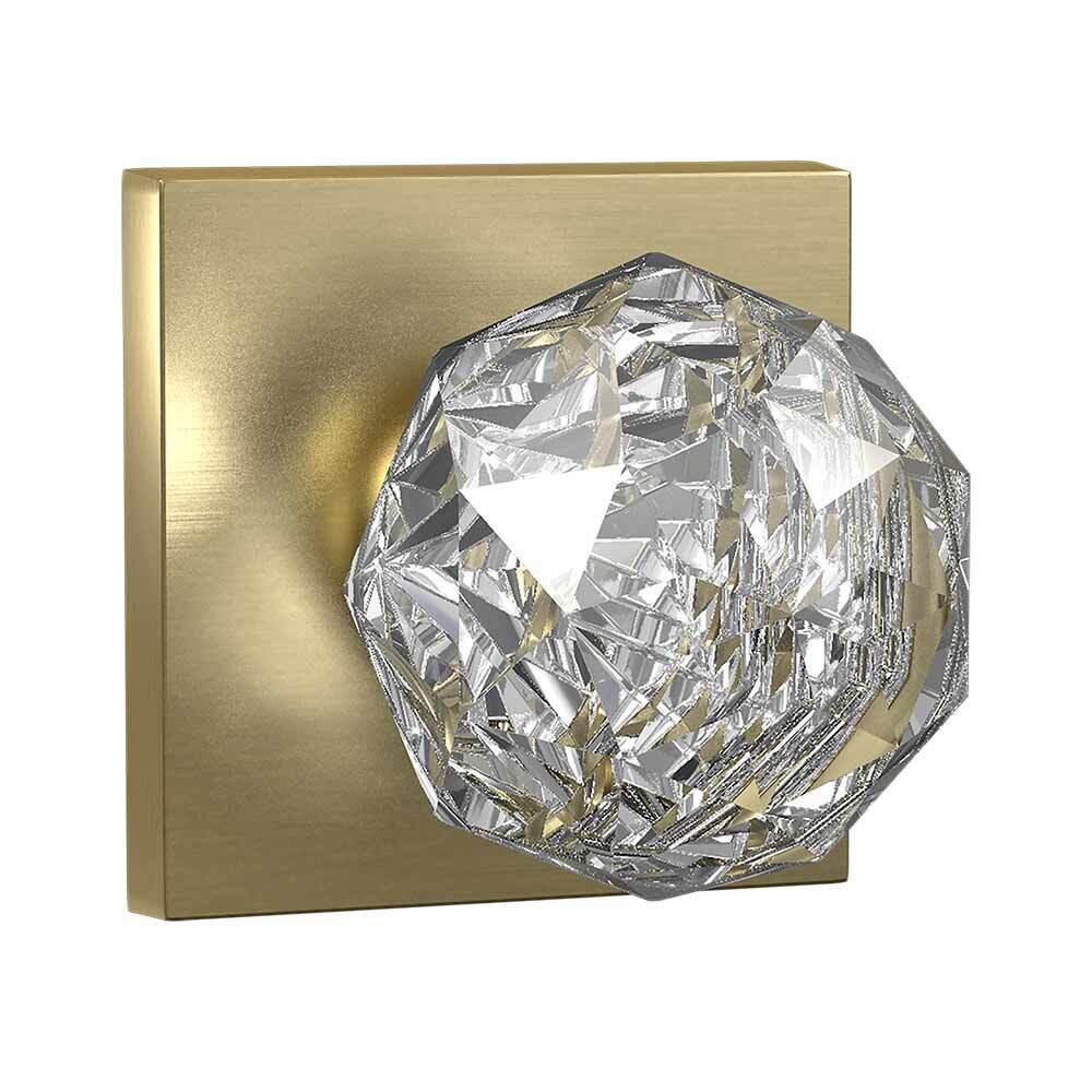 Passage Contemporary Square Rosette with Crystal Ball Knob in Satin Brass