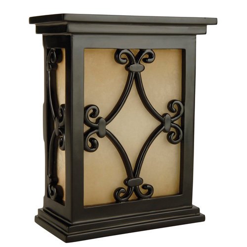 Hand Carved Scroll Design Cabinet with Tea Stained Glass Door Chime in Matte Black