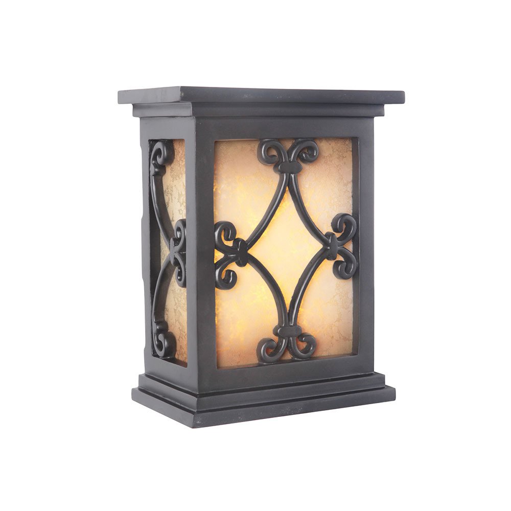 LED Hand Carved Scroll w/Tea-Stained Glass Door Chime in Black Semi-Gloss