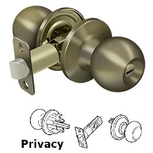Round Privacy Door Knob in Antique Brass