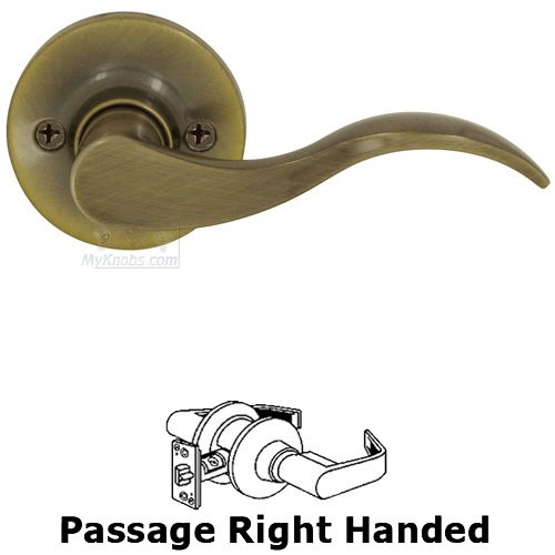Right Handed Passage Door Lever in Antique Brass