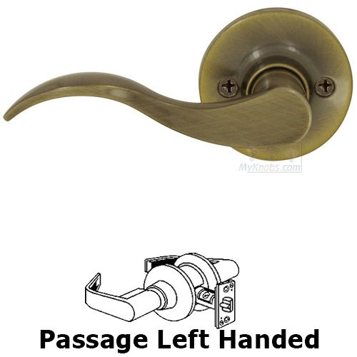 Left Handed Passage Door Lever in Antique Brass
