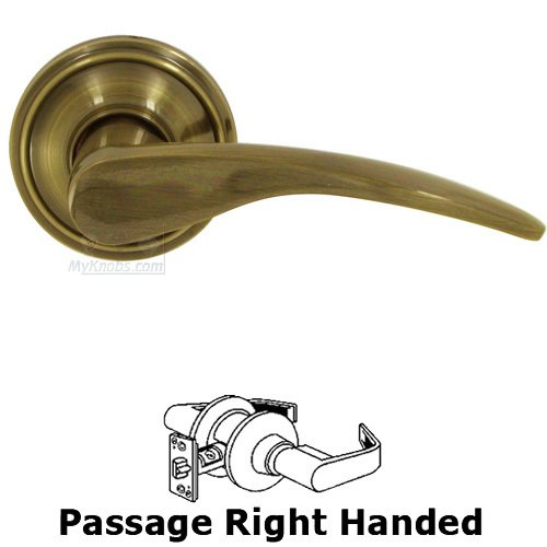 Right Handed Passage Door Lever in Antique Brass