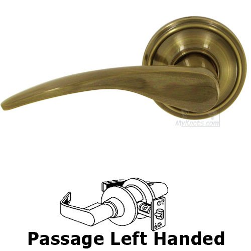 Left Handed Passage Door Lever in Antique Brass