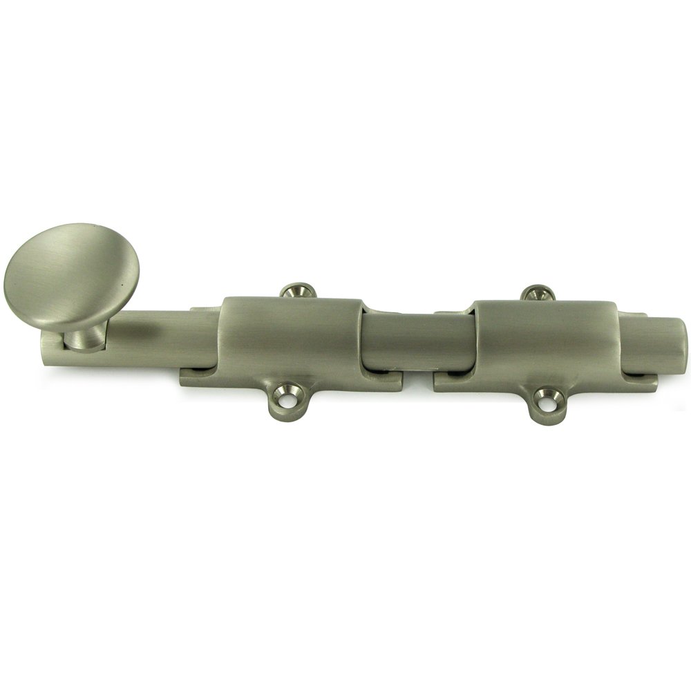 Solid Brass 6" Heavy Duty Surface Bolt in Brushed Nickel