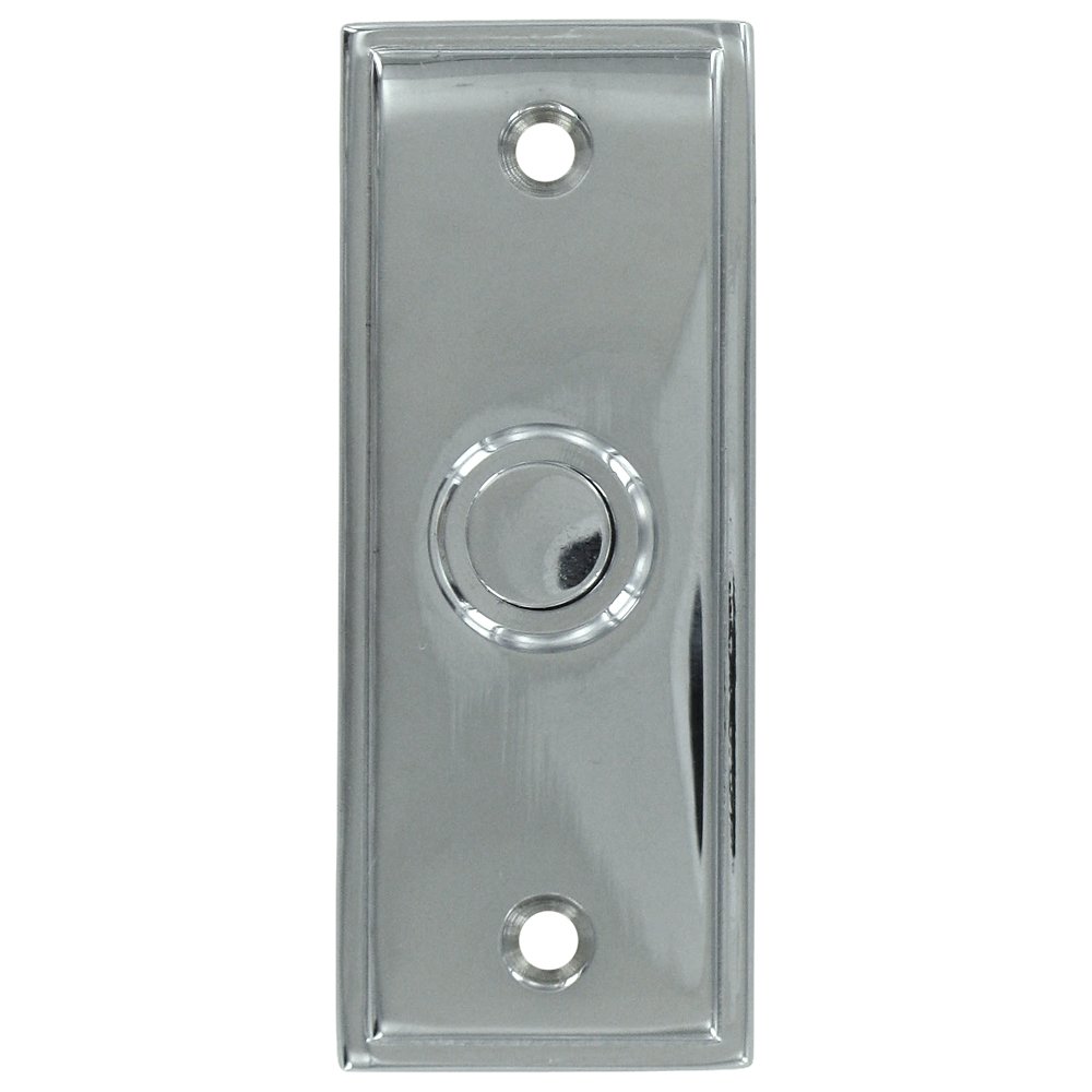 Solid Brass Rectangular Contemporary Bell Button in Polished Chrome