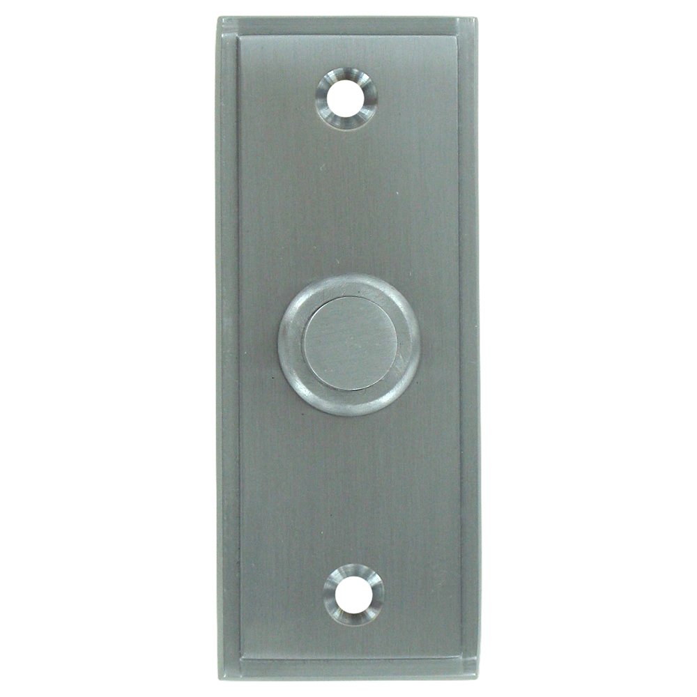 Solid Brass Rectangular Contemporary Bell Button in Brushed Chrome