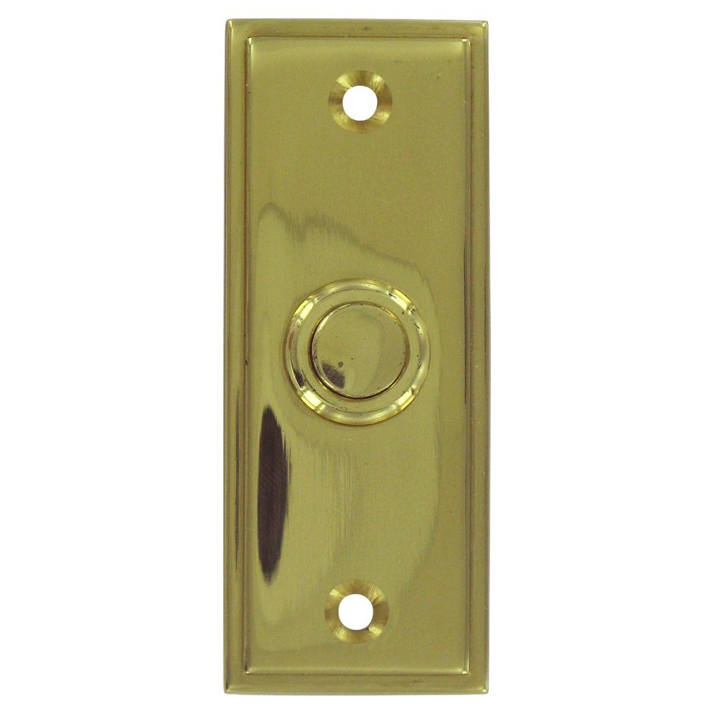 Solid Brass Rectangular Contemporary Bell Button in Polished Brass