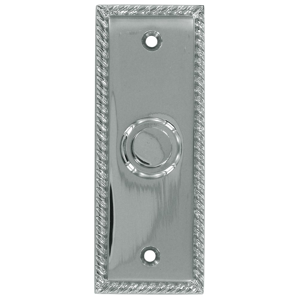Solid Brass Rectangular Rope Bell Button in Polished Chrome