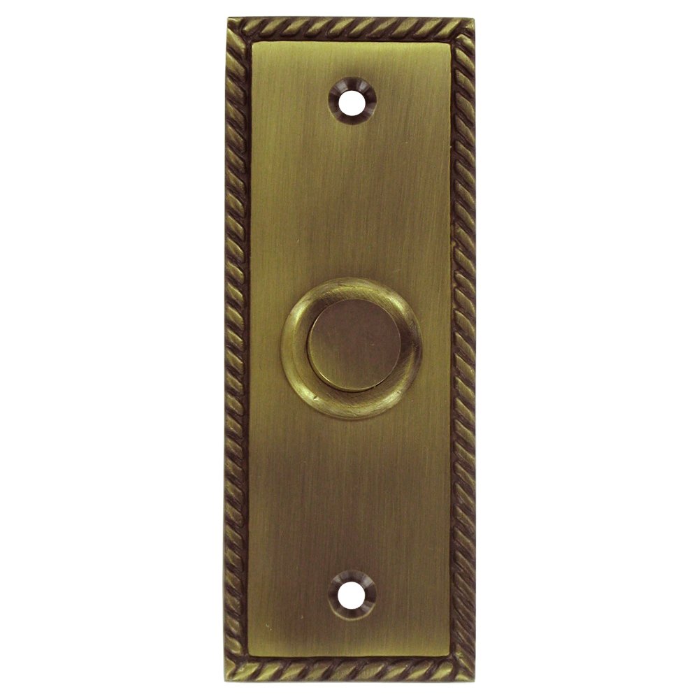 Solid Brass Rectangular Rope Bell Button in Antique Brass