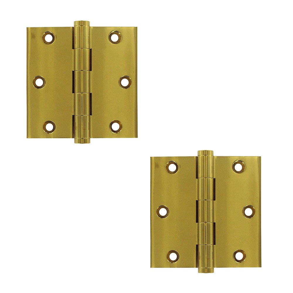 Solid Brass 3 1/2" x 3 1/2" Standard Square Lifetime Finish Door Hinge (Sold as a Pair) in PVD Brass
