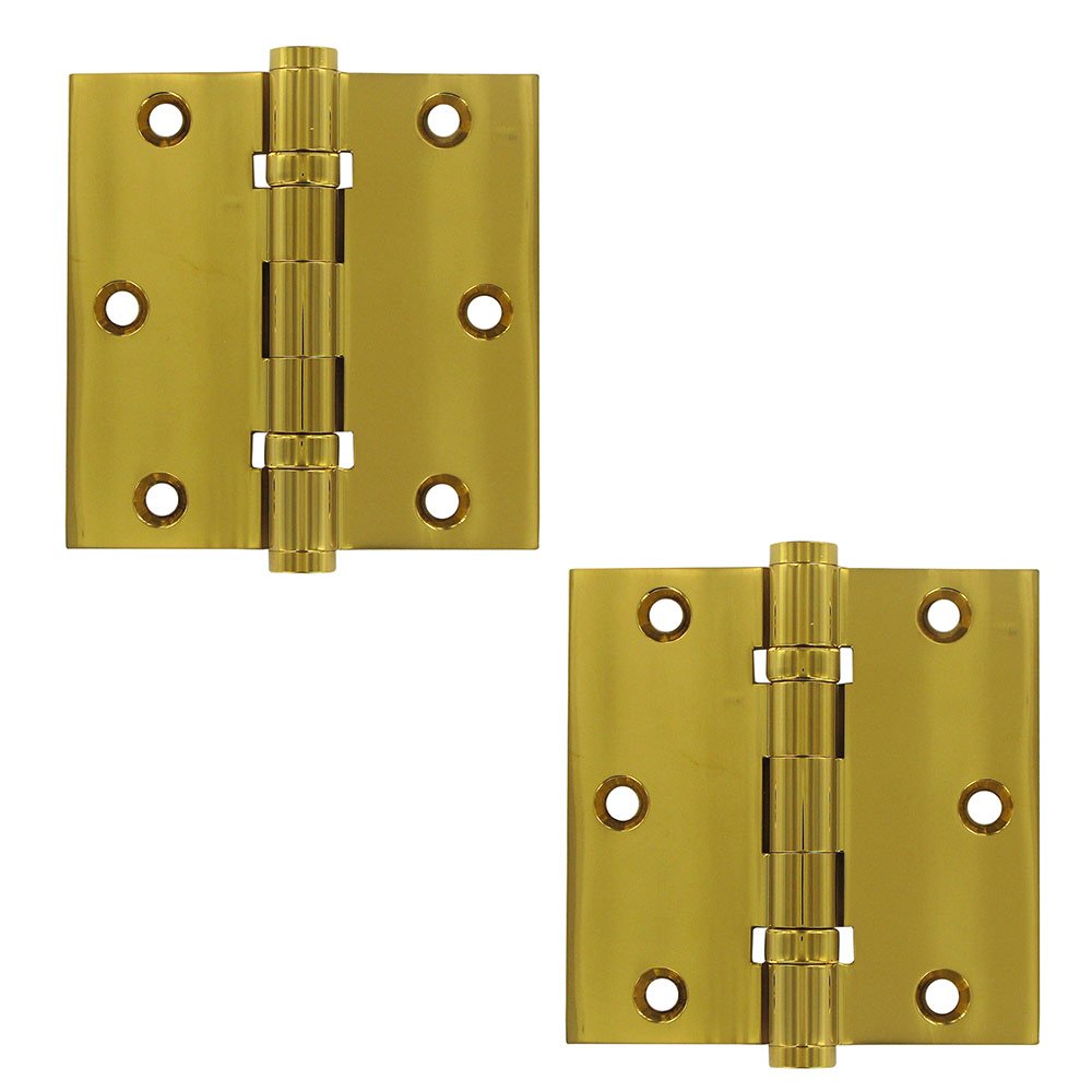 Solid Brass 3 1/2" x 3 1/2" 2 Ball Bearing Square Lifetime Finish Door Hinge (Sold as a Pair) in PVD Brass