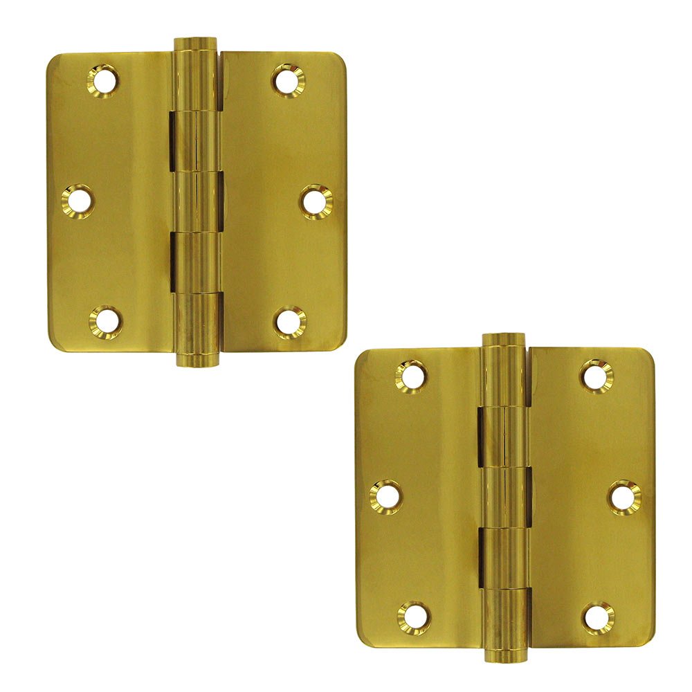 Solid Brass 3 1/2" x 3 1/2" 1/4" Radius Residential Lifetime Finish Door Hinge (Sold as a Pair) in PVD Brass