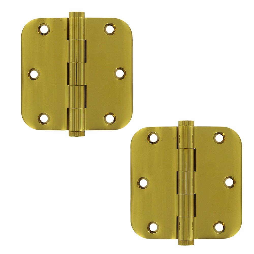 Solid Brass 3 1/2" x 3 1/2" 5/8" Radius Standard Lifetime Finish Door Hinge (Sold as a Pair) in PVD Brass