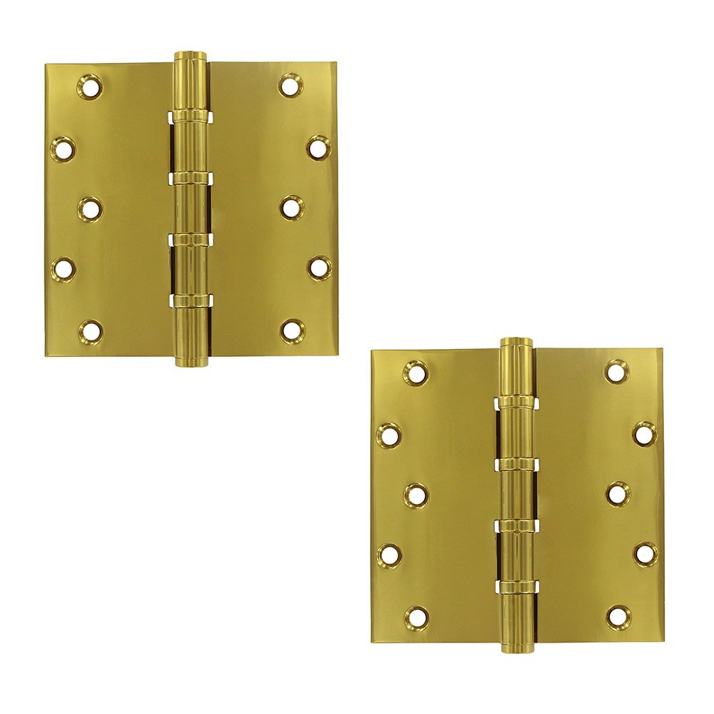 Solid Brass 6" x 6" 4 Ball Bearing Square Lifetime Finish Door Hinge (Sold as a Pair) in PVD Brass