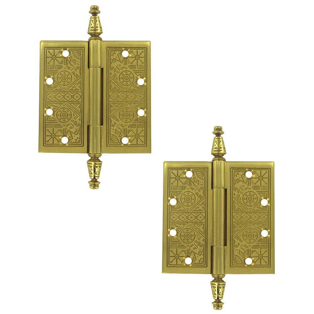 Solid Brass 4 1/2" x 4 1/2" Square Door Hinge (Sold as a Pair) in PVD Brass