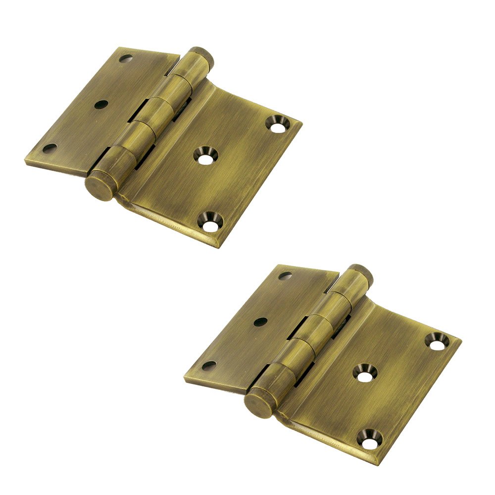 Solid Brass 3" x 3 1/2" Half Surface Door Hinge (Sold as a Pair) in Antique Brass