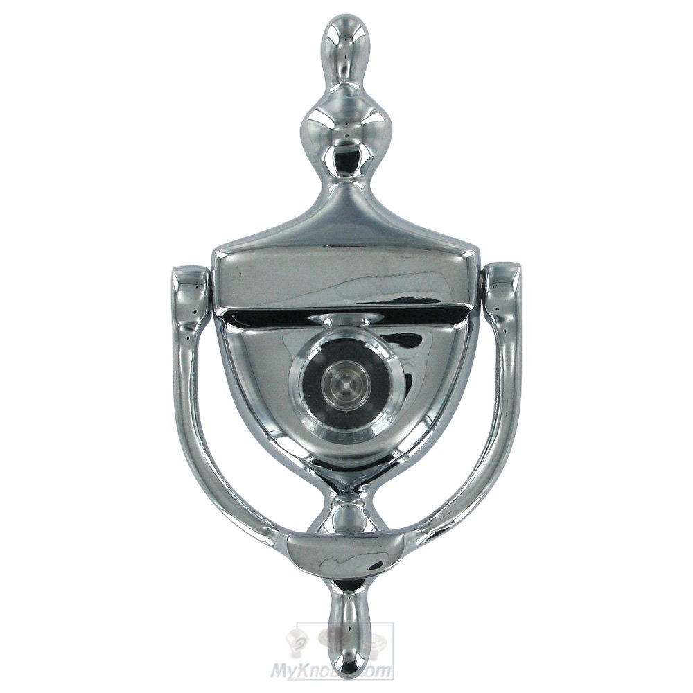 Solid Brass Door Knocker with Viewer in Polished Chrome