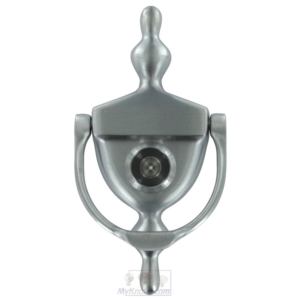 Solid Brass Door Knocker with Viewer in Brushed Chrome
