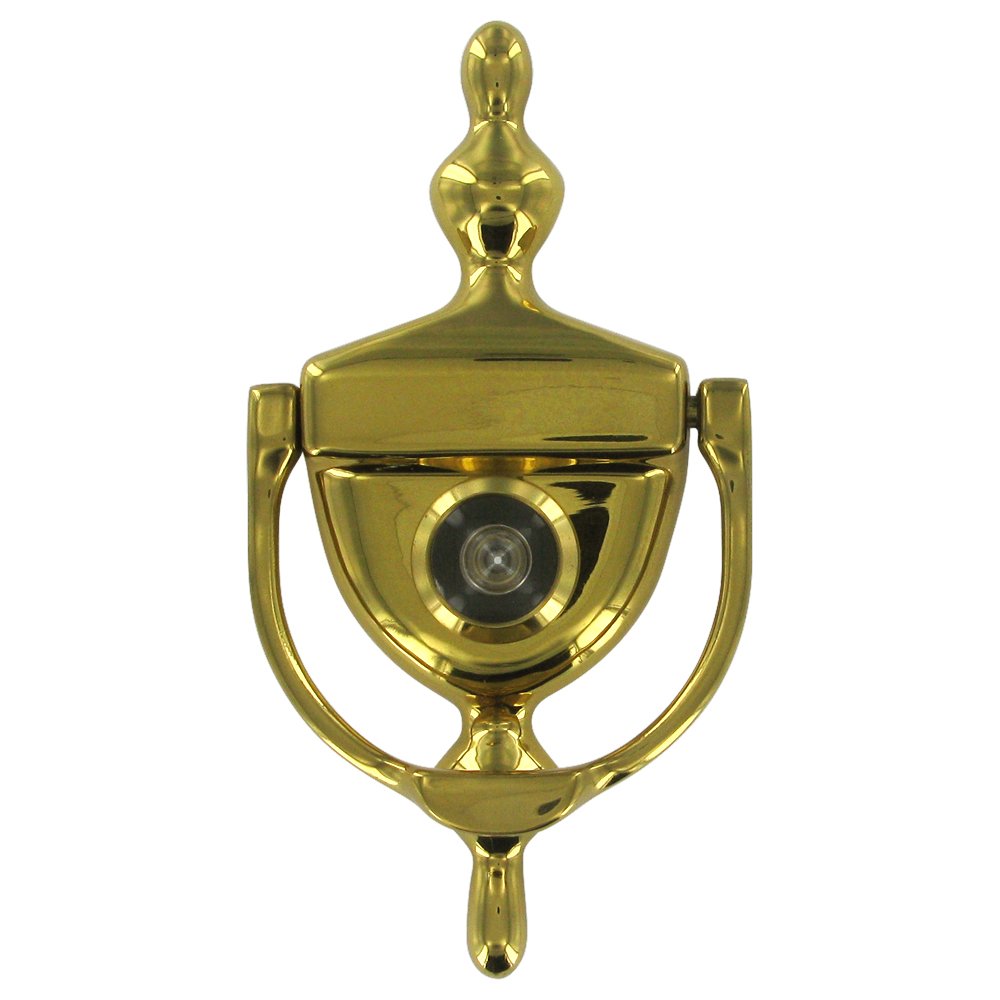 Solid Brass Door Knocker with Viewer in Polished Brass