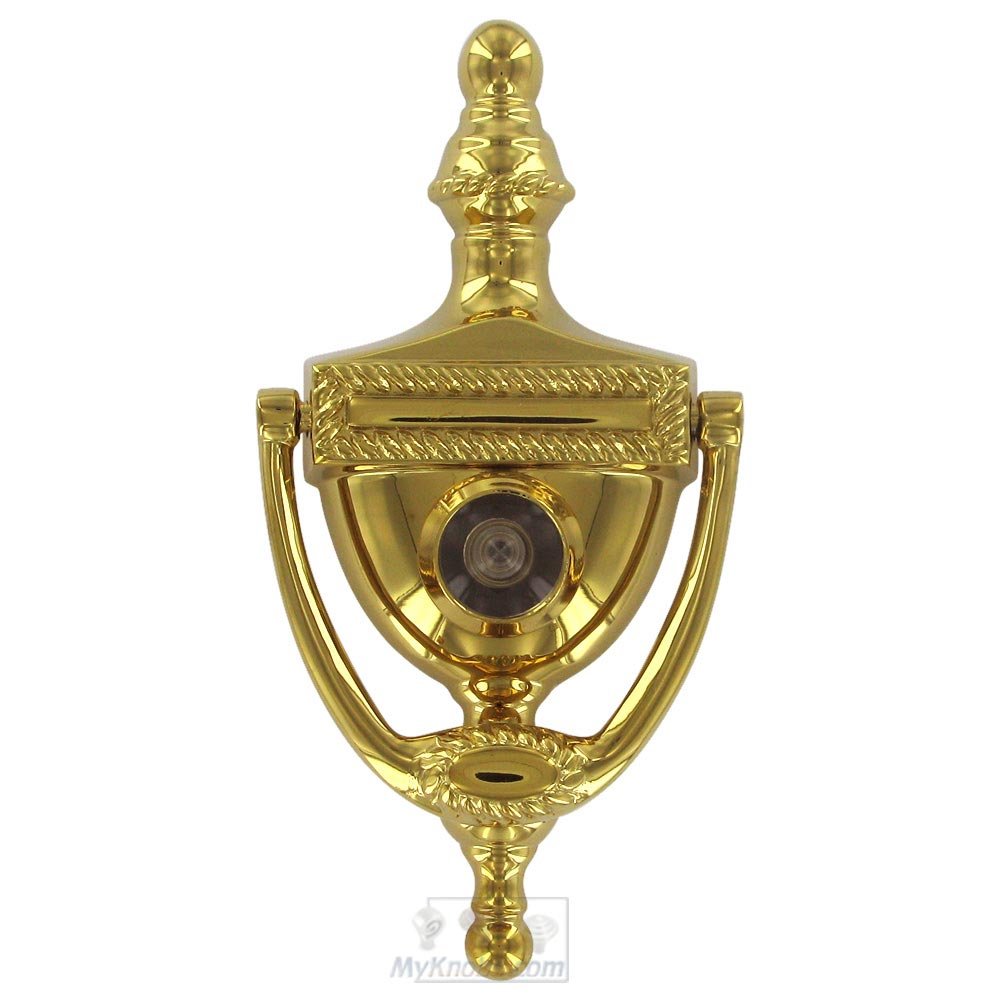 Solid Brass Victorian Rope Door Knocker with Viewer in PVD Brass