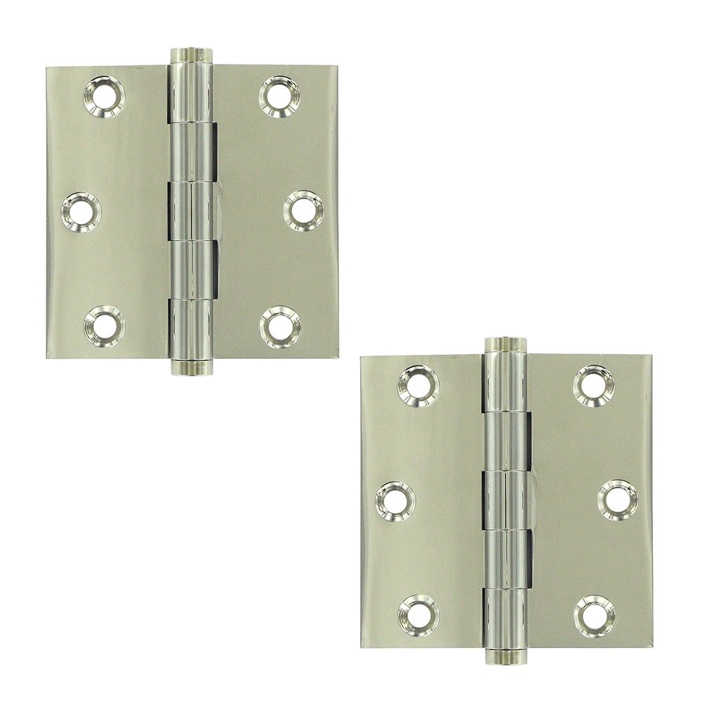 Solid Brass 3" x 3" Standard Square Door Hinge (Sold as a Pair) in Polished Nickel