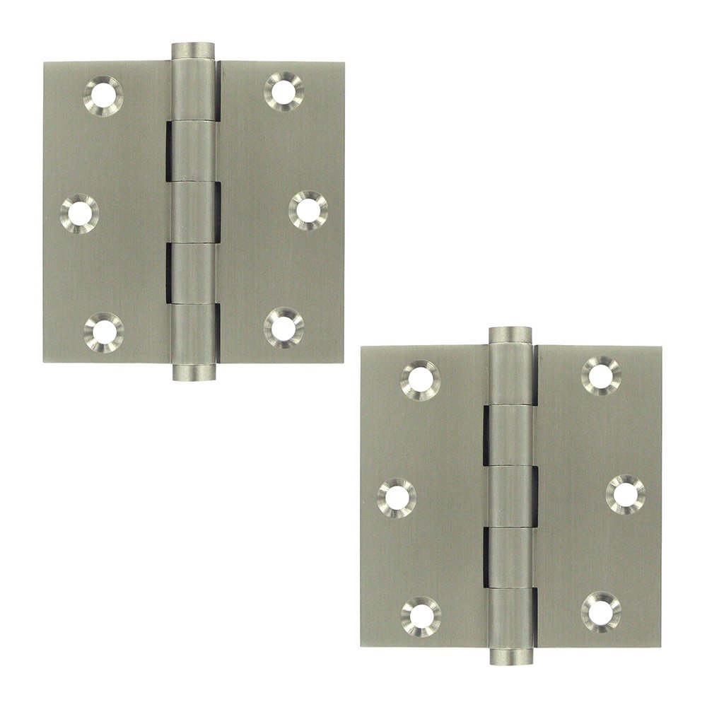 Solid Brass 3" x 3" Standard Square Door Hinge (Sold as a Pair) in Brushed Nickel